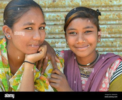 Two Happy Friendly Indian Gujarati Girls From Kutch Pose Together For