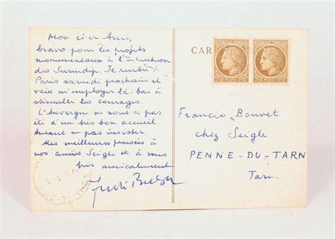 CARTE POSTALE AUTOGRAPHE SIGNÉE André Breton adressée à Francis