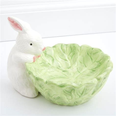 Ceramic Bunny Dish White Rabbit With Cabbage Bowl Etsy Bunny Dishes