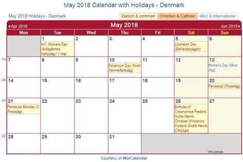 Print Friendly May 2018 Denmark Calendar For Printing