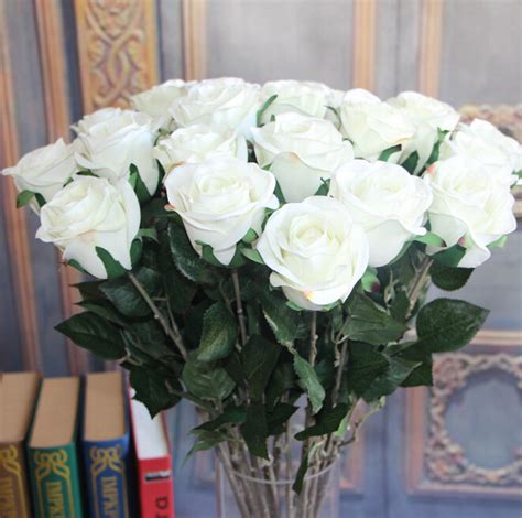 Uvg White Artificial Flowers Wholesale Real Touch Silk Flower Rose For