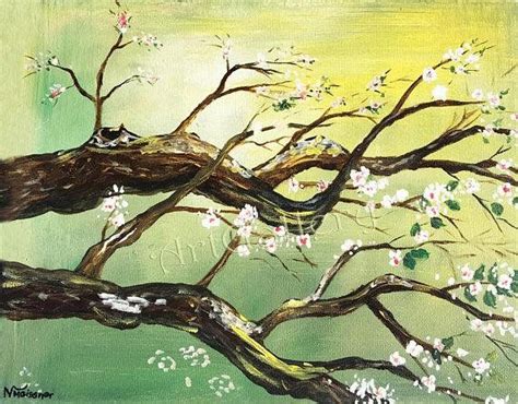 Original Artacrylic Paintingtree Branchescherry Blossom Nature