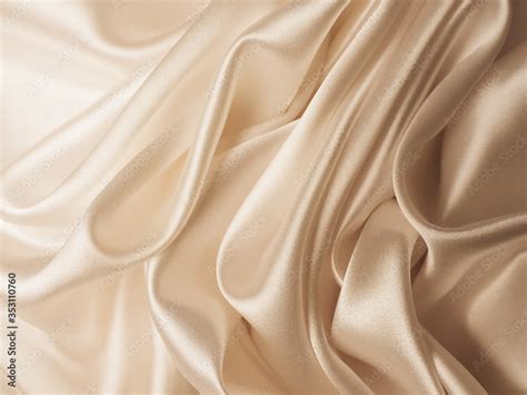 Beautiful Smooth Elegant Wavy Beige Light Brown Satin Silk Luxury Cloth Fabric Texture