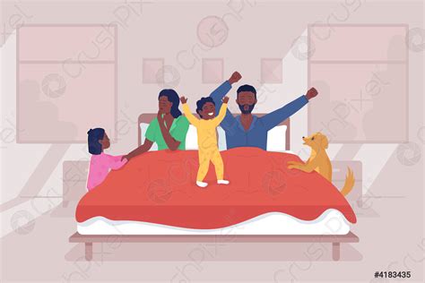Children Wake Up Parents Flat Color Vector Illustration Stock Vector