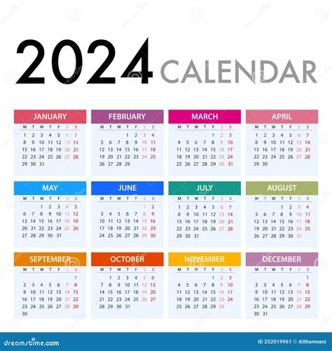 Calendario Para 2024 Sobre Fondo Blanco Semana Empieza El Lunes