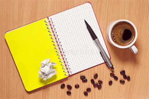 Notebook Pen And Coffee Cup Stock Photo Image Of Open Notepad 49268318