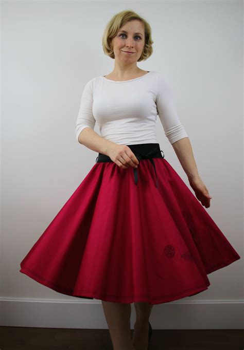 Pink Full Circle Skirt For Women 1950s Retro Skirt Embroider Skirt