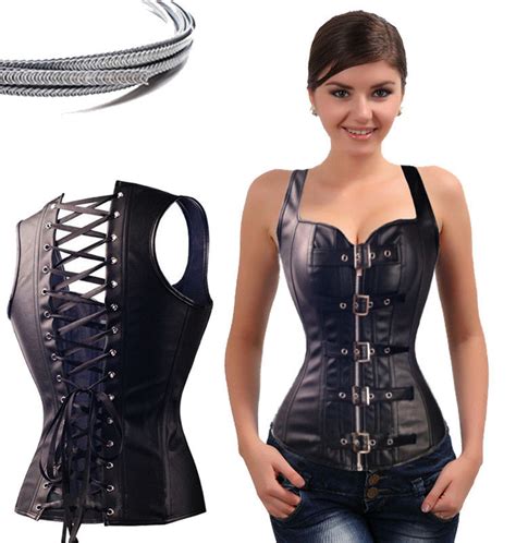 faux leather corselet gothic corset steampunk bustier shaper zipper back lace up ebay