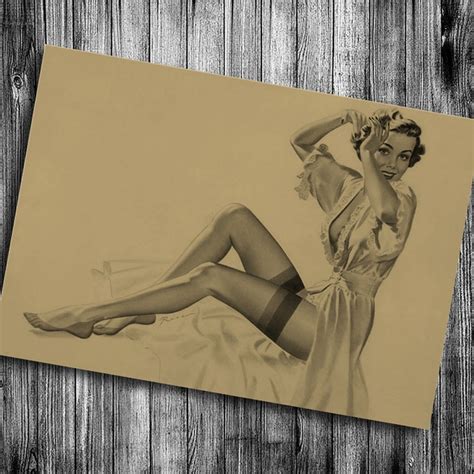 Print Kraft Paper Vintage Poster Retro Painting Sexy Girl Old Living