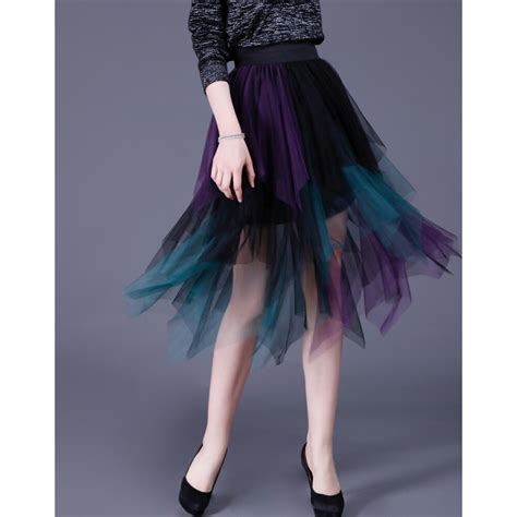 Irregular Hem Mesh Tutu Skirts Fashion Elastic High Waist Long Tulle