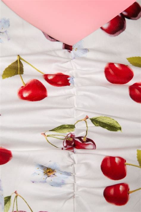 50s Sweet Cherries Swing Dress In White