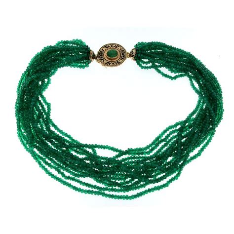 Vintage Multi-Strand Necklace Enamel Emerald Gold Clasp | Multi strand necklace, Multi strand ...