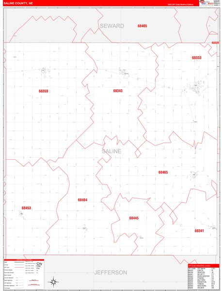 Saline County Ne Zip Code Wall Map Red Line Style By Marketmaps Mapsales