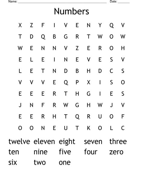 Numbers Word Search Wordmint