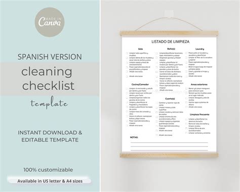 Spanish Cleaning Checklist Editable Cleaning Planner House Cleaning