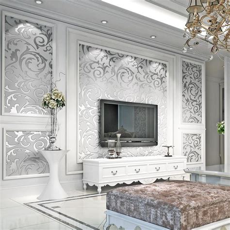 Luxury Damask Gold Silver Wallpaper For Walls 3 D Non Woven