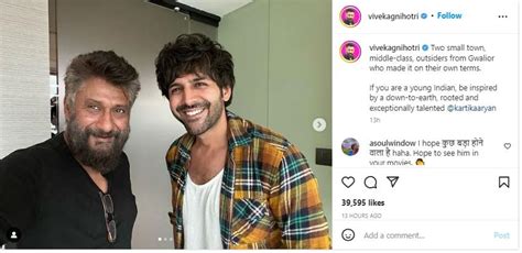 kartik aaryan poses with vivek agnihotri as he calls them ‘small town outsiders bollywood