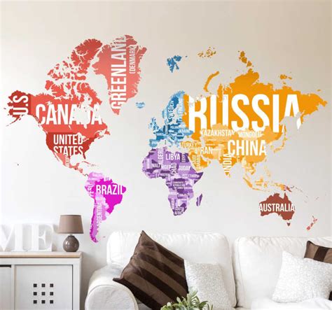 World Map With Names And Borders Sticker Tenstickers