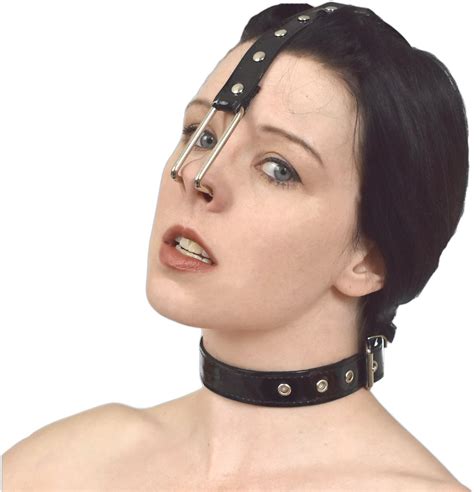 Metal Nose Hook And Lacquer Head Harness Fetish Head Harness In Faux Leather Bondage Nose