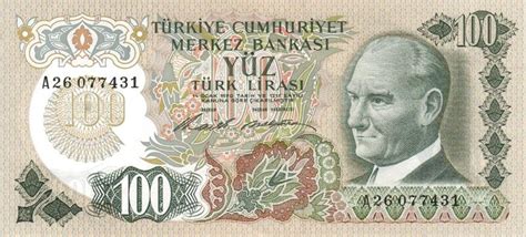 Banknote Index Turkey 100 Lira P189a Sign1