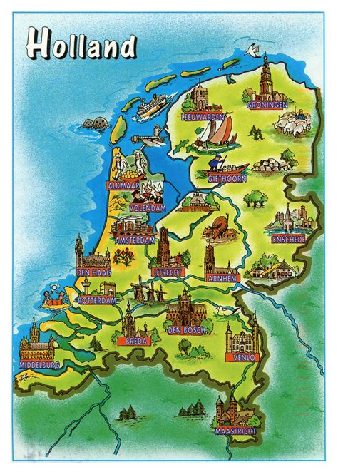 Discover the beauty hidden in the maps. Large tourist illustrated map of Holland | Vidiani.com ...