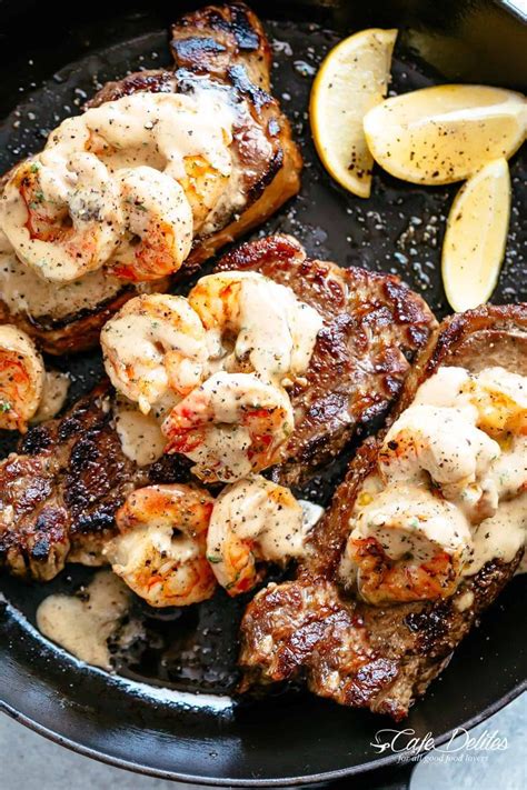 Steak And Creamy Garlic Shrimp Is An Incredible And Easy To Make Gourmet Steak Recipe Pan Seared