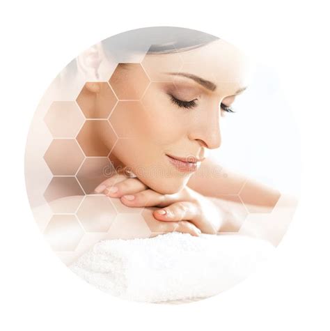 Young And Beautiful Woman In Spa Collage With Honeycomb Mosaic Tiles Massaging And Healing