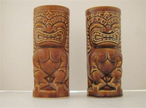 Orchid Of Hawaii Ku Tiki Mugs Brown Glazed Ceramic Barware R71 Set Of 2
