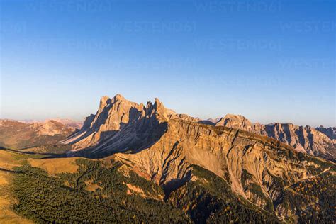 Aerial View Of Sunset Over Seceda Mountain In Autumn Cisles Odle