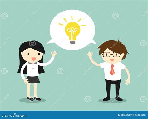 Business Concept Business Woman And Businessman Talking The Same Idea Stock Vector