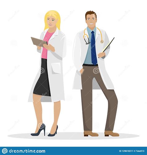 Two Doctors In White Coats Medical Vector Illustration Stock Vector Illustration Of Nurse