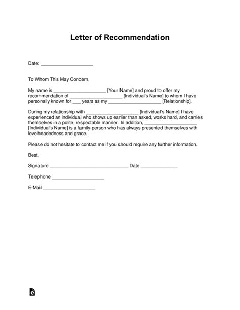 Free Letter Of Recommendation Templates Samples And Examples Pdf