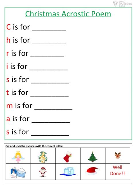 Christmas Acrostic Poem Worksheet Early Education Zone