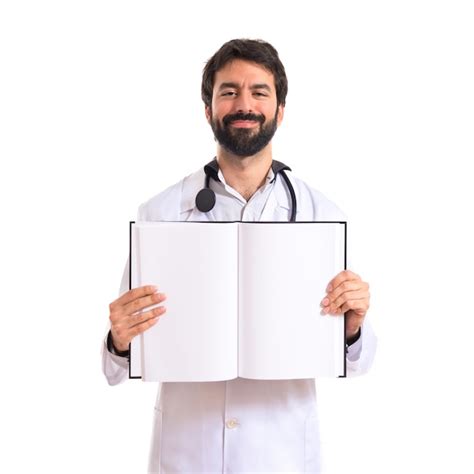 Free Photo Doctor Reading A Book Over White Background