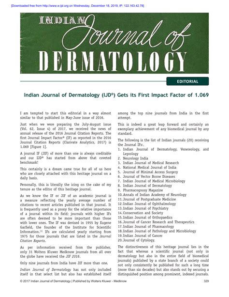 Pdf Indian Journal Of Dermatology Ijd Gets Its First Impact Factor Of