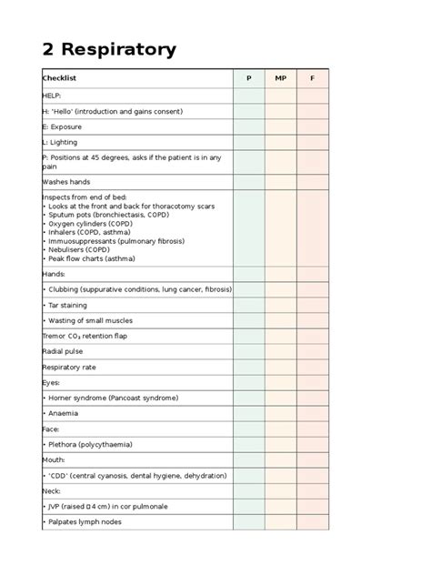 Osce Respiratory Checklist Chronic Obstructive Pulmonary Disease