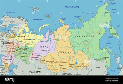 Russia Highly Detailed Editable Political Map With Labeling Stock