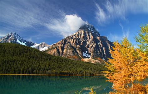 Alberta Canada Lake Mountain Forest Trees Autumn Wallpaper
