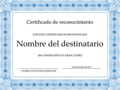 Certificado De Reconocimiento Azul Certificate Of Completion