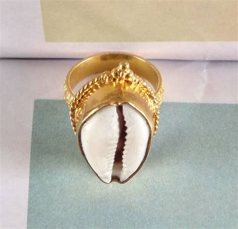 Cowrie Shell Ring Yellow Gold Plated Ring Fashion Ring Etsy