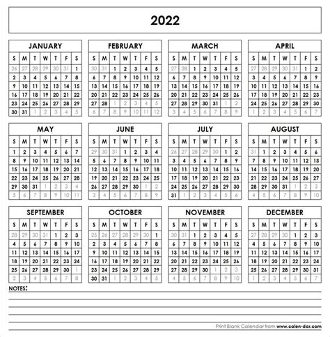 Monthly 2022 Printable Calendar One Page Yearly Printable Calendar