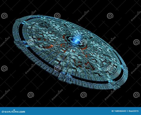 Alien Space Station Isolated On Black Background Futuristic Concept