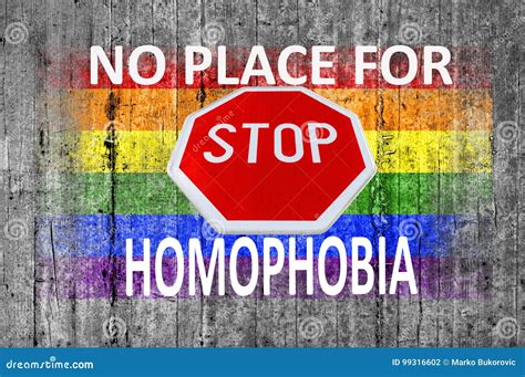 Ningún Lugar Para La Homofobia Y La Muestra De La PARADA Y Bandera De LGBT Pintada En Fondo