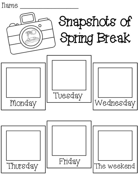 Snapshots Of Spring Break Worksheet With Pictures And Words On The Page