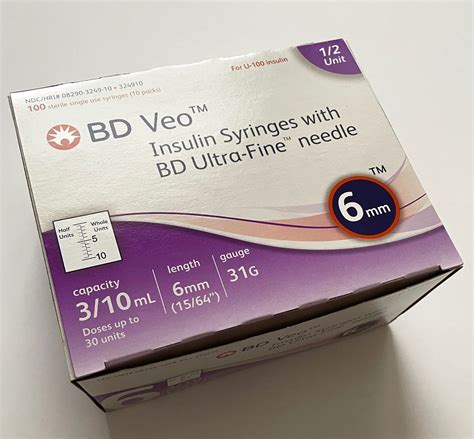 Bd Veo Insulin Syringes Half Unit Scale Ultra Fine Needle 31g 03cc 1