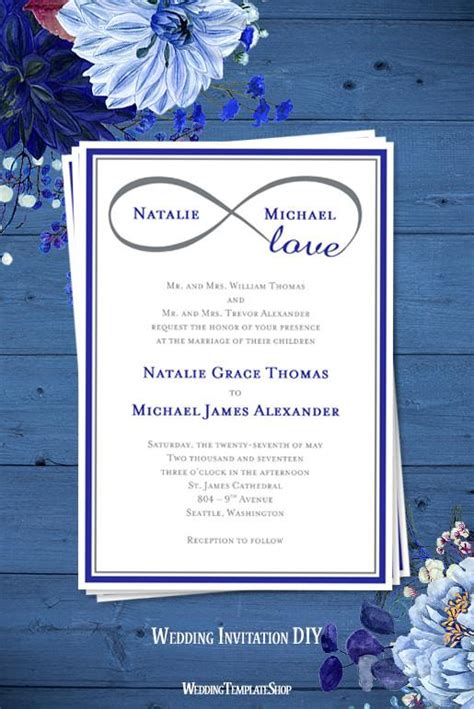 infinity love wedding invitation royal blue gray wedding