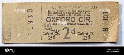 1950s London Transport Underground Or Tube Train Ticket From Oxford