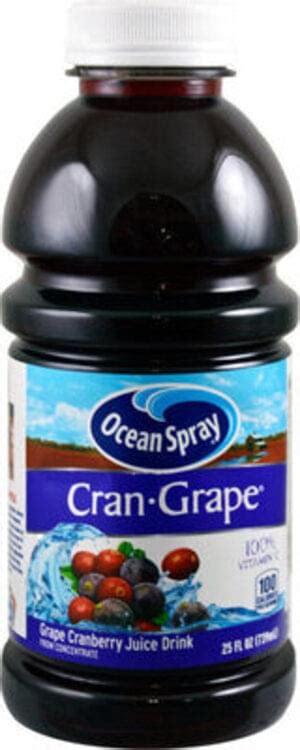 Ocean Spray Cran Grape Juice Drink 25 Fl Oz Nutrition Information