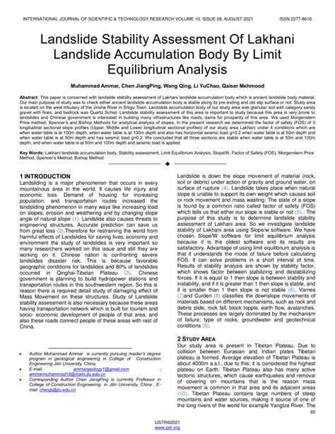 Pdf Landslide Stability Assessment Of Lakhani Landslide Accumulation Body By Limit Equilibrium