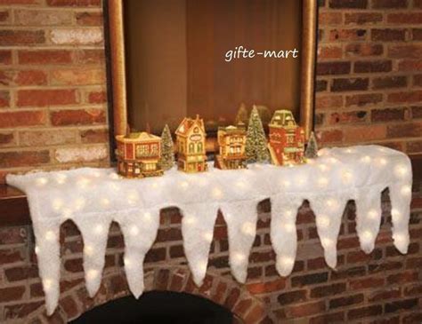 White Snow Icicle Holiday Village Led Light Fireplace Mantel Scarf